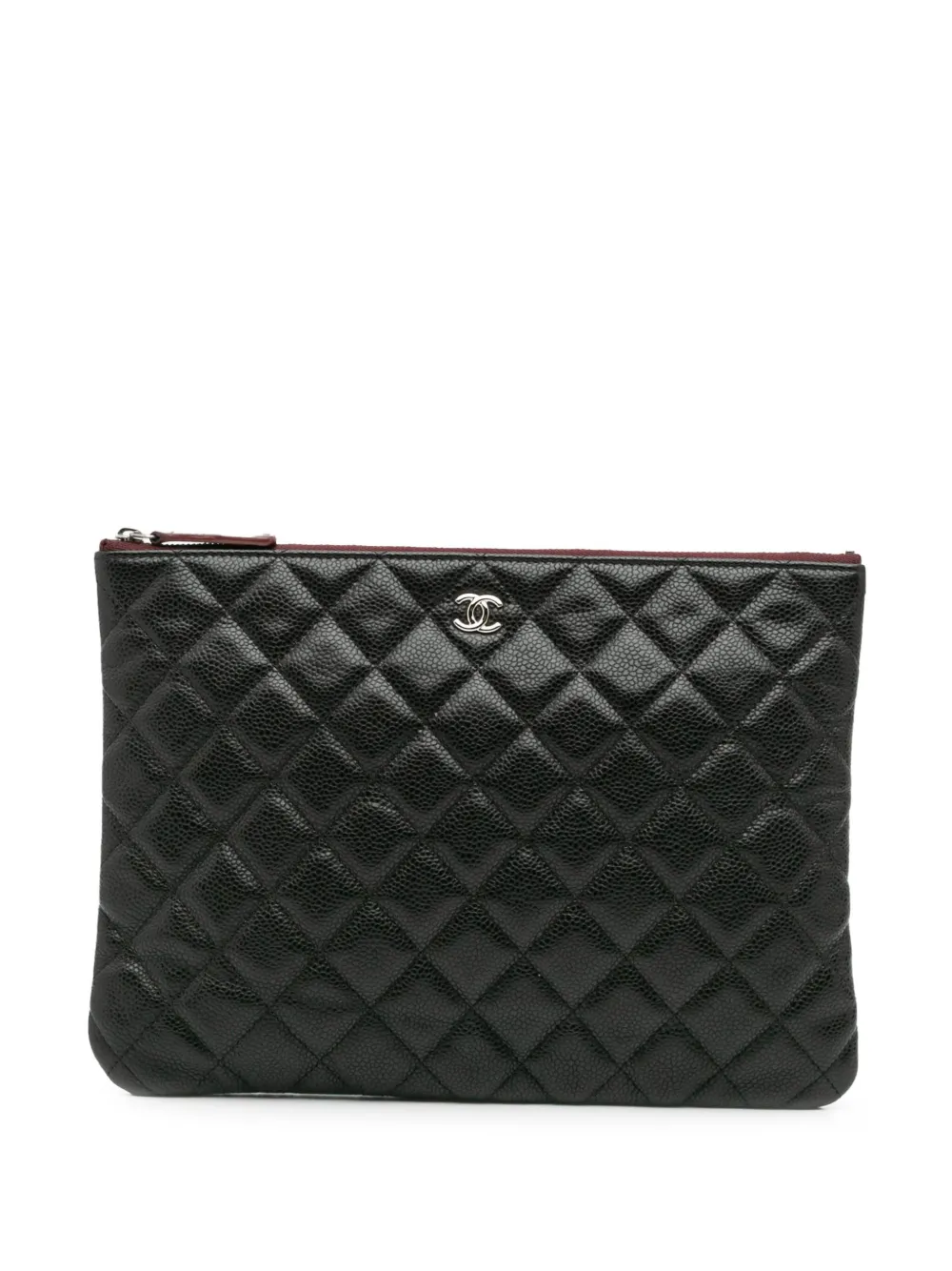 Pre-owned Chanel 2018 Medium Quilted Caviar O Case Clutch Bag In Black