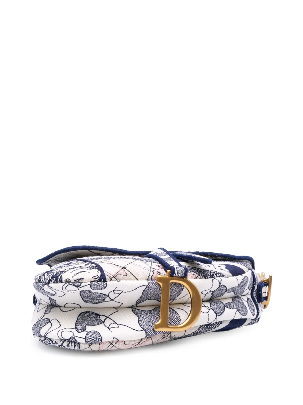 Pre-owned Dior 2020 Canvas Embroidered Around The World Saddle Bag Shoulder Bag In Blue