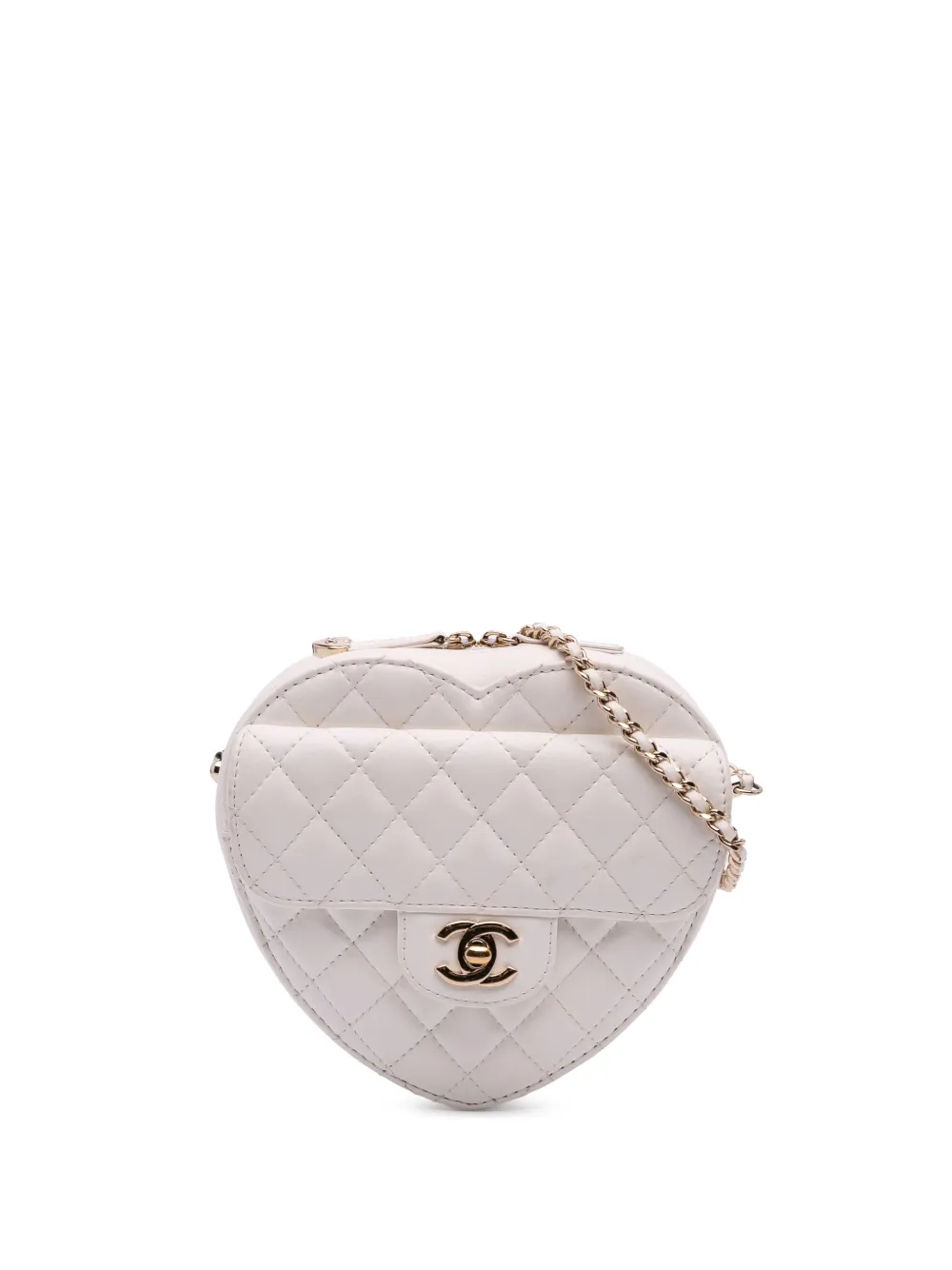 CHANEL Pre-Owned 2021-2025 ラムスキン ココマーク イン ラブ ハート ショルダーバッグ - ホワイト CHANEL Pre-Owned 2021-2025 ラムスキン ココマーク イン ラブ ハート ショルダーバッグ - ホワイト