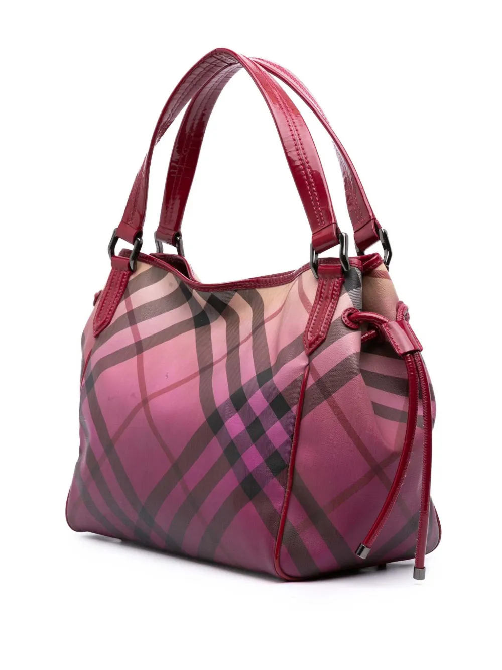 Pre-owned Burberry 2000-2017 Supernova Check Coated Canvas Bilmore Tote Bag In Pink