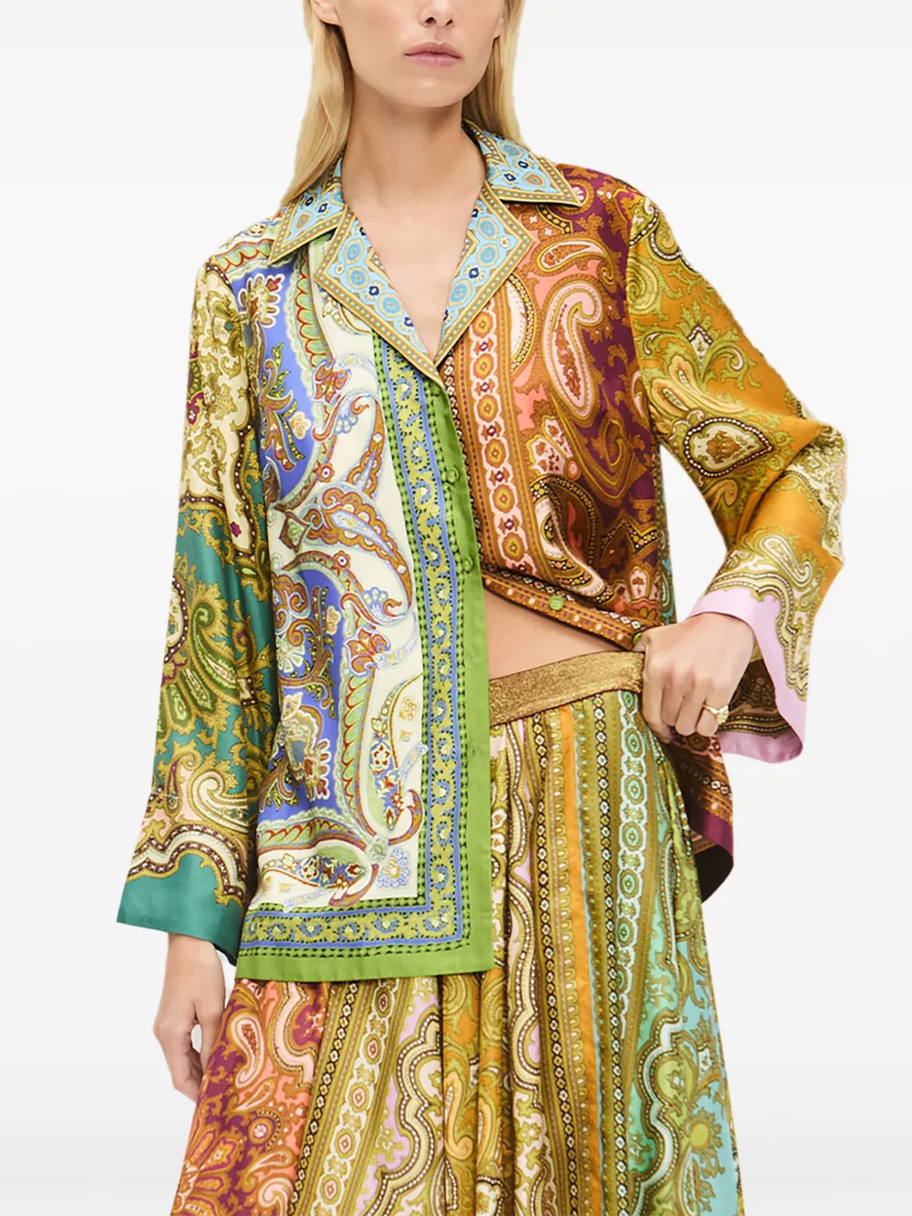 ALEMAIS graphic-pattern silk blouse - Bruin