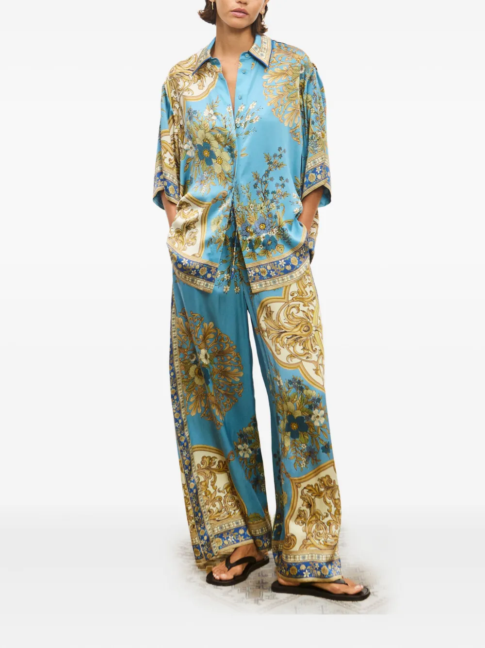 ALEMAIS Cassie floral-baroque trousers - Blauw