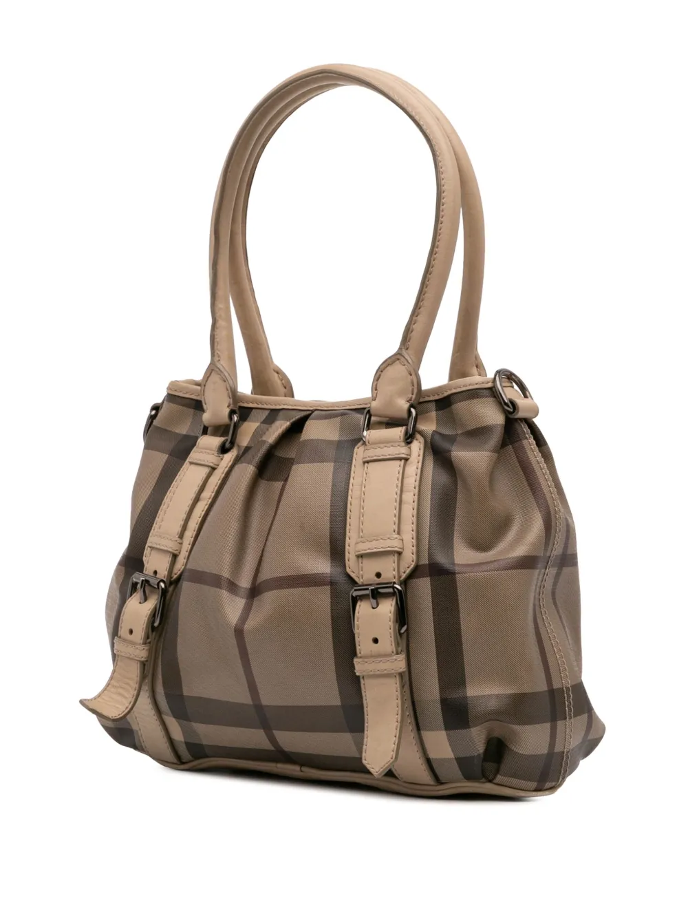 Pre-owned Burberry 2000-2017 Smoke Check Coated Canvas Northfield Satchel In Brown