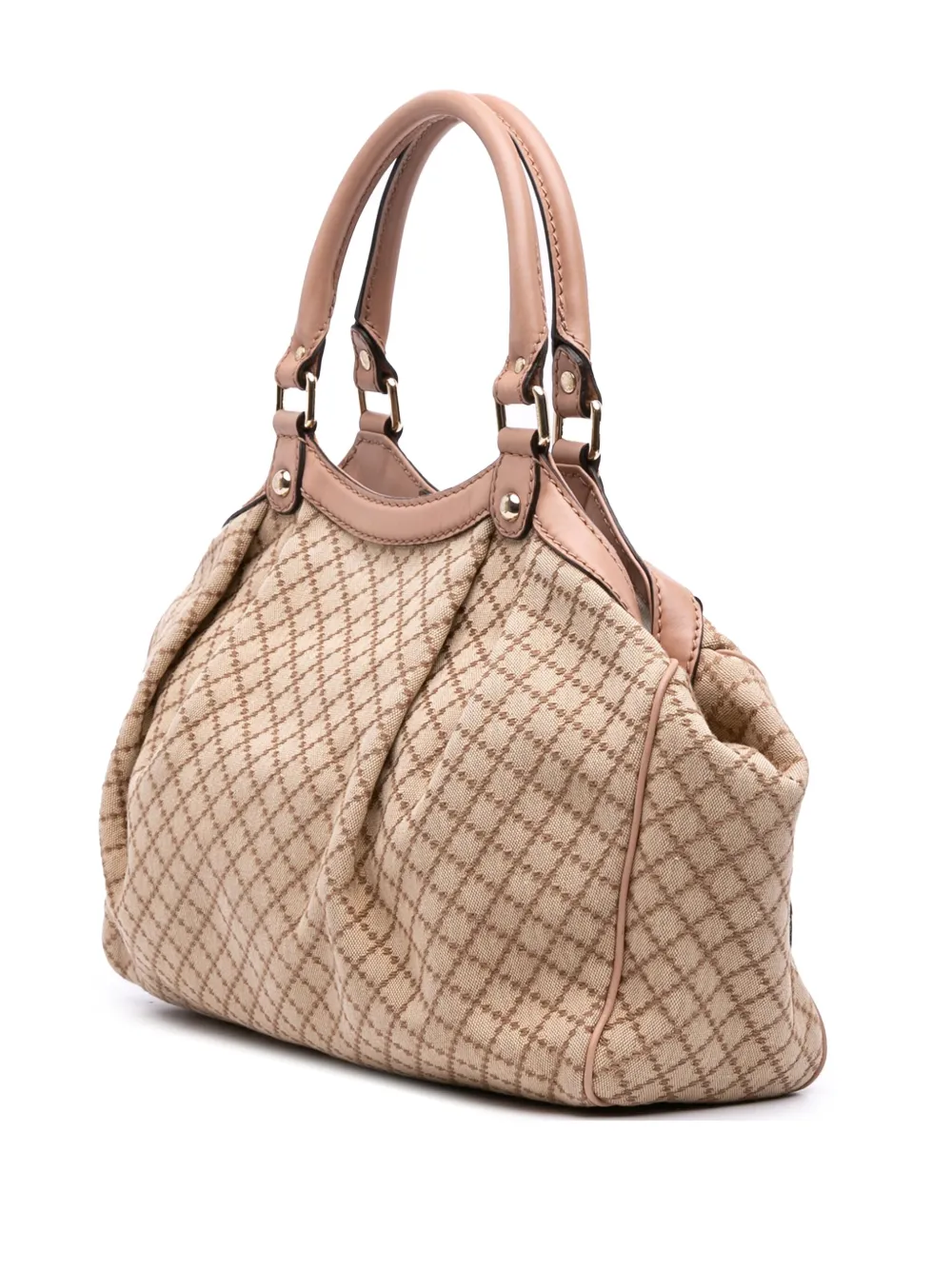 Pre-owned Gucci 2016-2025 Medium Diamante Canvas Sukey Tote Bag In Brown