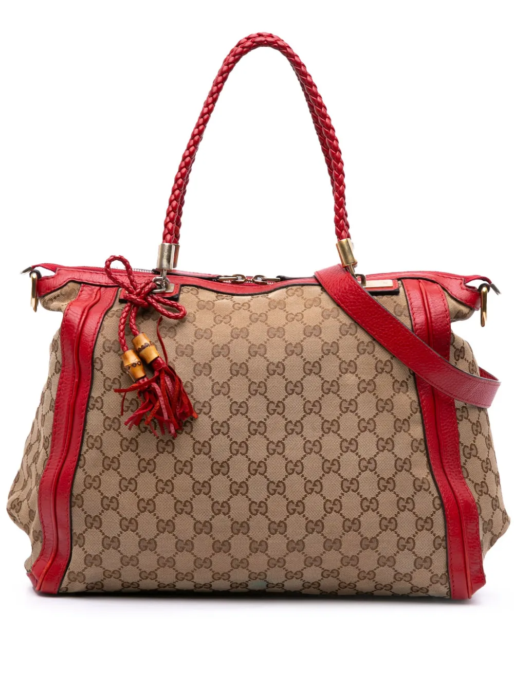 Pre-owned Gucci 2016-2025 Large Gg Canvas Bella Satchel In Brown