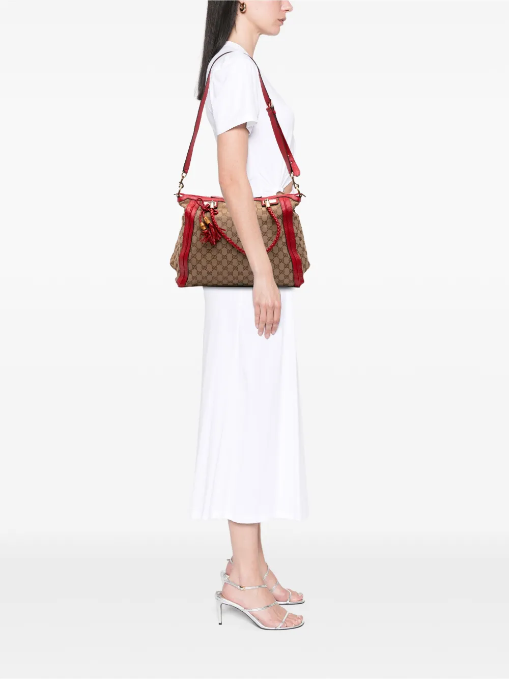 Pre-owned Gucci 2016-2025 Large Gg Canvas Bella Satchel In Brown
