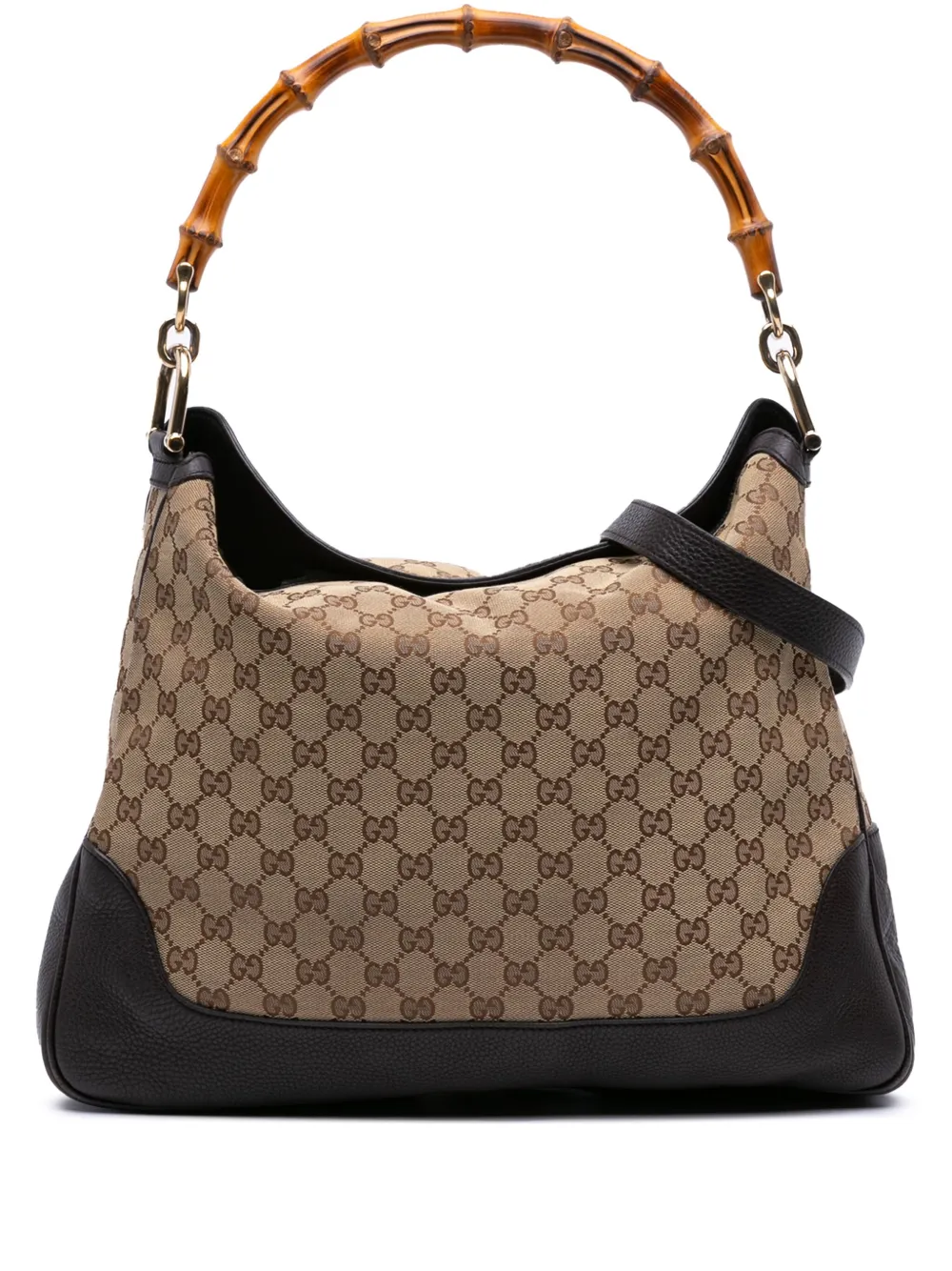 Pre-owned Gucci 2016-2025 Gg Canvas Bamboo Diana Satchel In Brown
