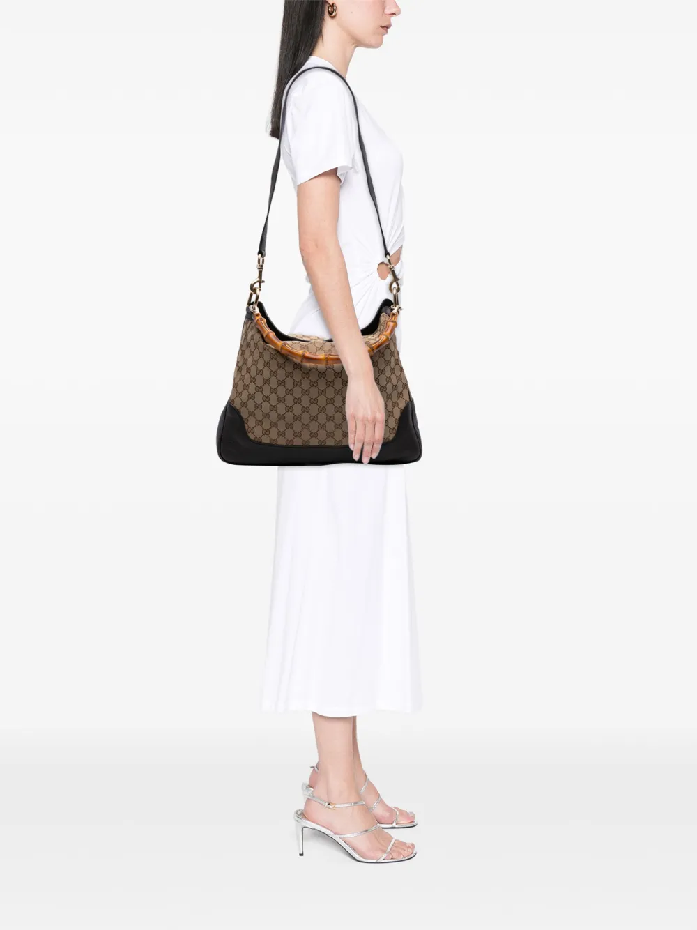 Pre-owned Gucci 2016-2025 Gg Canvas Bamboo Diana Satchel In Brown