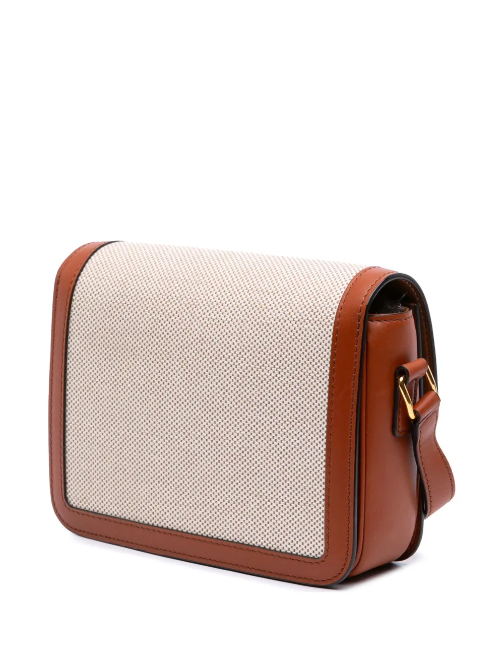 Pre-owned Celine 2020 Teen Canvas And Calfskin Triomphe Crossbody Bag In Brown