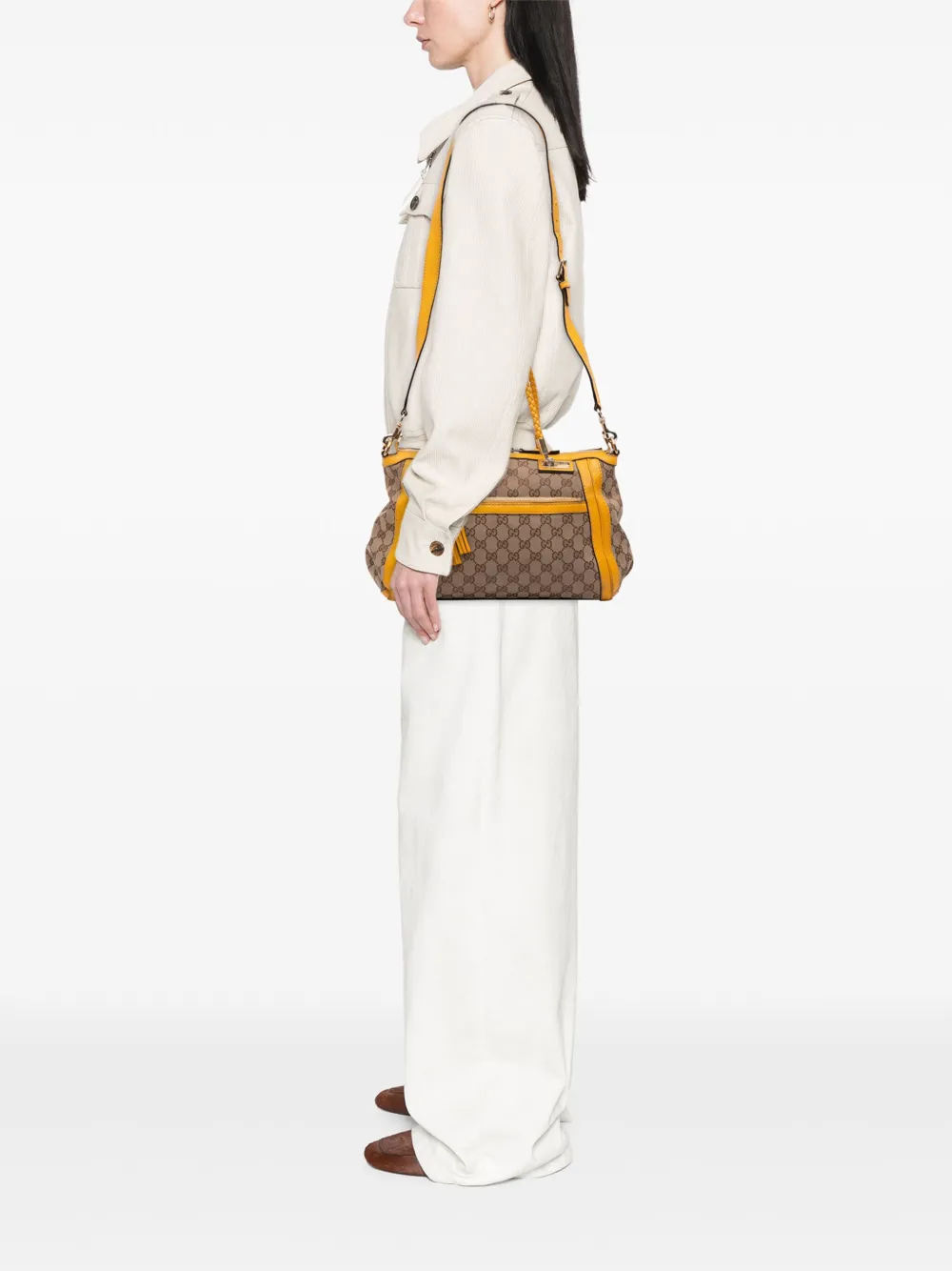 Pre-owned Gucci 2016-2025 Gg Canvas Bella Satchel In Brown