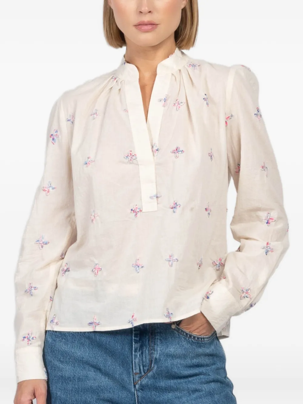 Cissa Embroidered Puff-sleeve Tunic In White