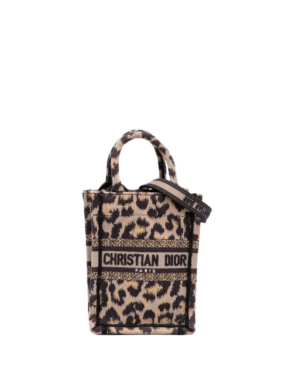 Christian Dior Pre-Owned 2022 Mizza Mini Embroidered Canvas Leopard Christian Dior Pre-Owned 2022 Mizza Mini Embroidered Canvas Leopard