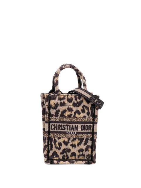 Christian Dior Pre-Owned 2022 Mizza Mini Embroidered Canvas Leopard Vertical Book Tote satchel