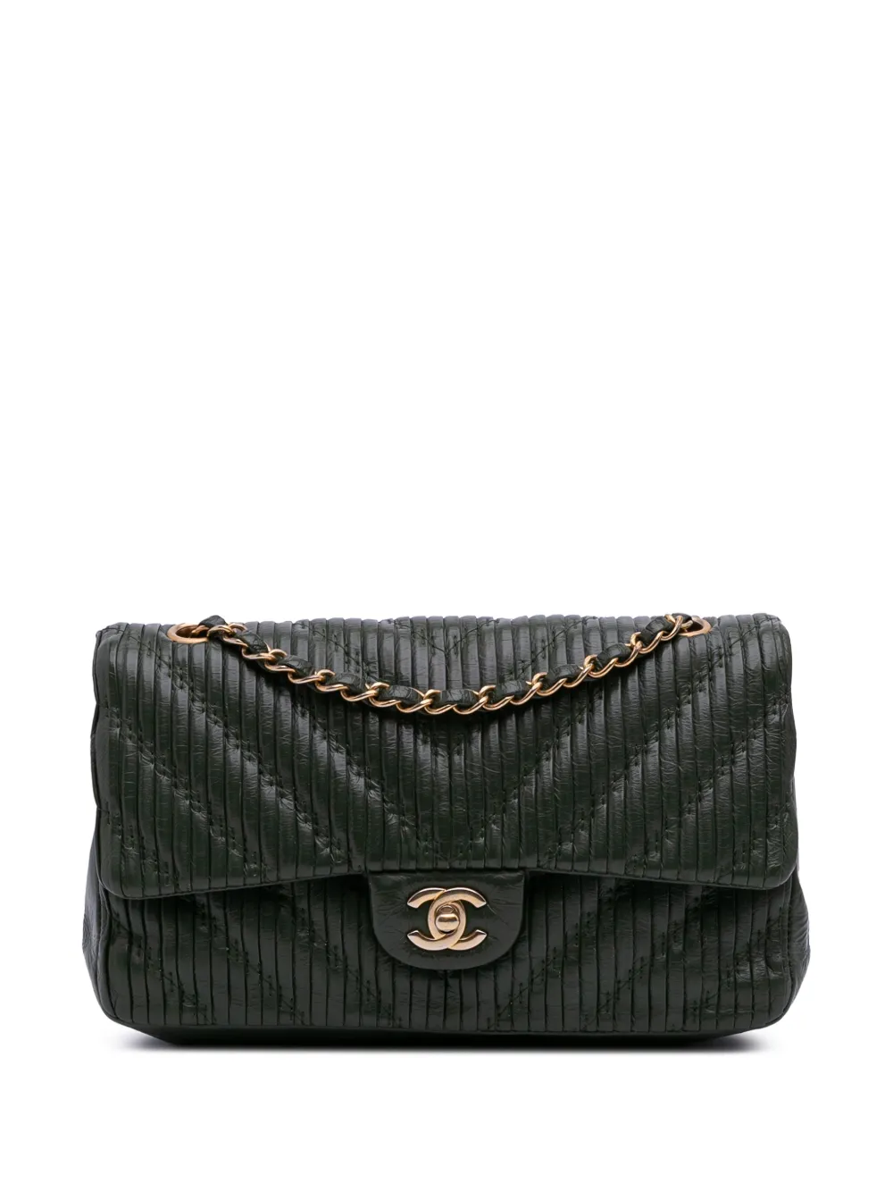 CHANEL Pre-Owned 2018 ミディアム シェブロン カーフスキン ココ プリーツ ダブルフラップ ショルダーバッグ - CHANEL Pre-Owned 2018 ミディアム シェブロン カーフスキン ココ プリーツ ダブルフラップ ショルダーバッグ -