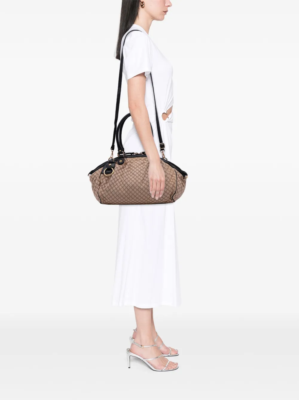 Pre-owned Gucci 2016-2025 Diamante Canvas Sukey Satchel In Brown