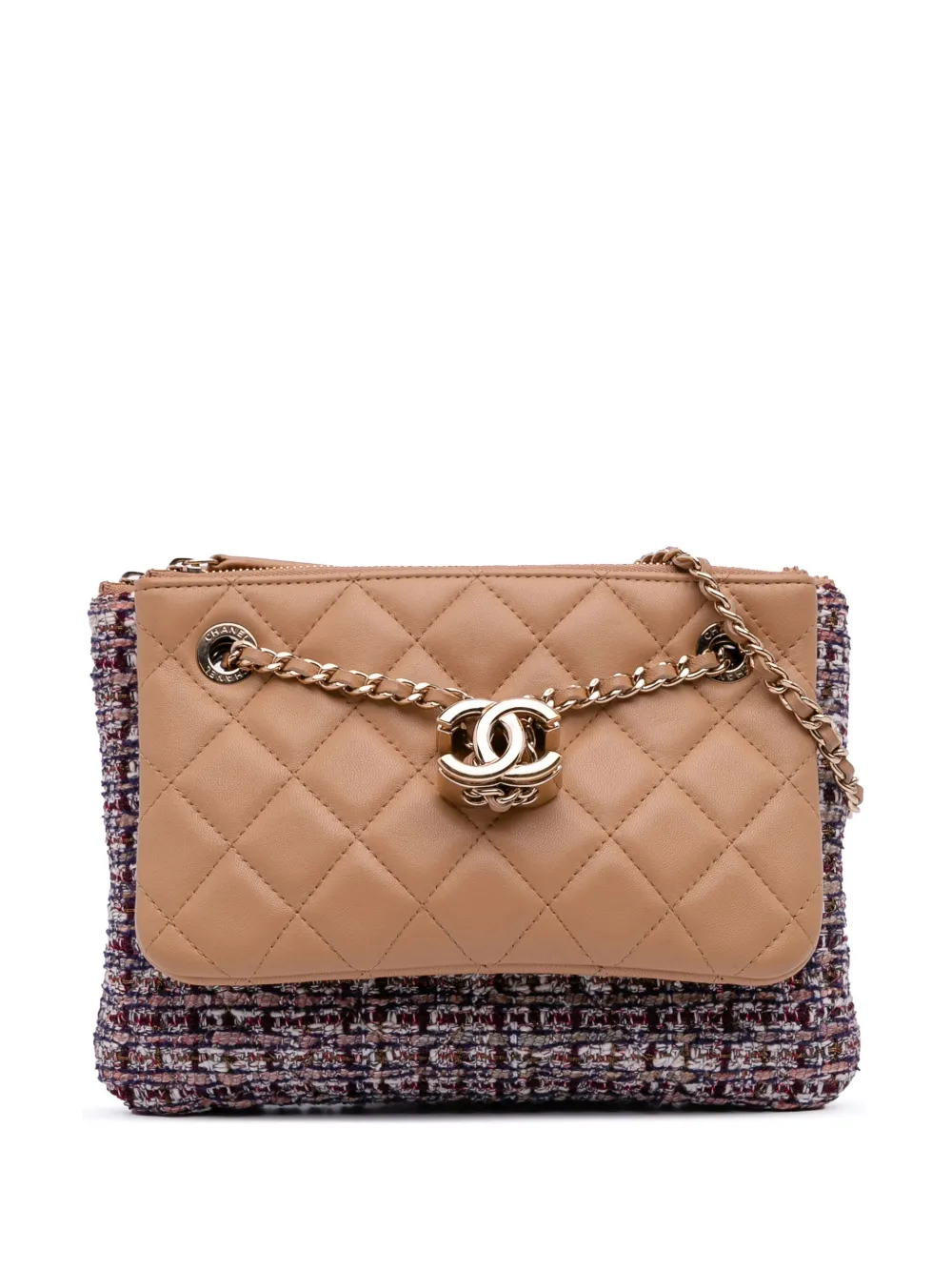 2019 Quilted Lambskin and Tweed Double Case with Chain crossbody bag