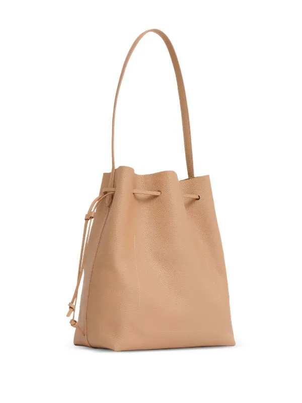 Mansur Gavriel Cabas Leather Drawstring Bucket Bag Neutrals