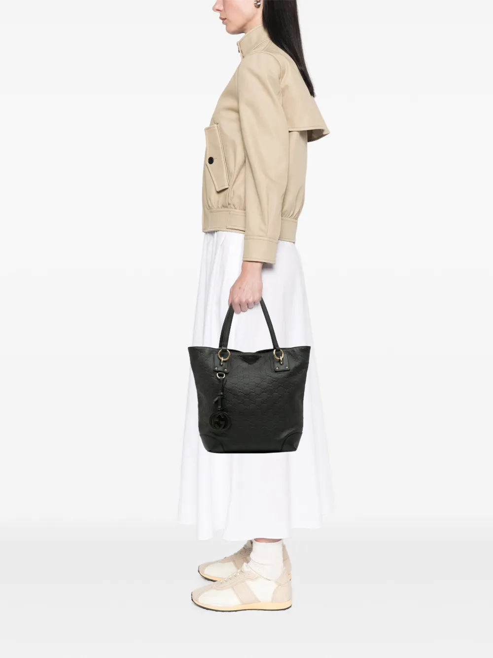 Pre-owned Gucci 2016-2025 Medium Ssima Charm Tote Bag In Green