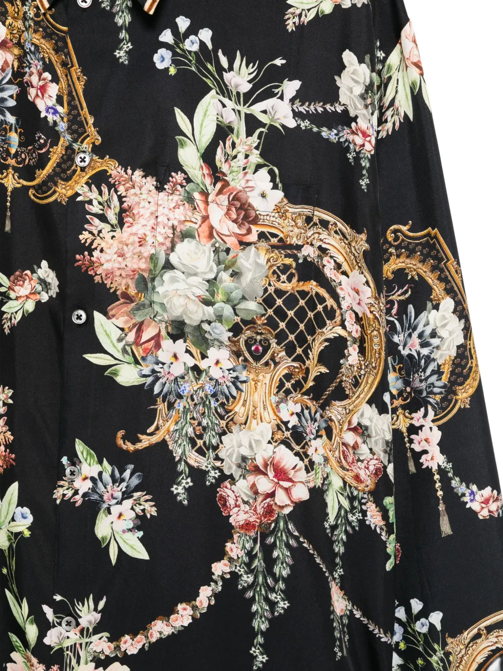 Camilla Overhemd met barokprint en knopen Zwart