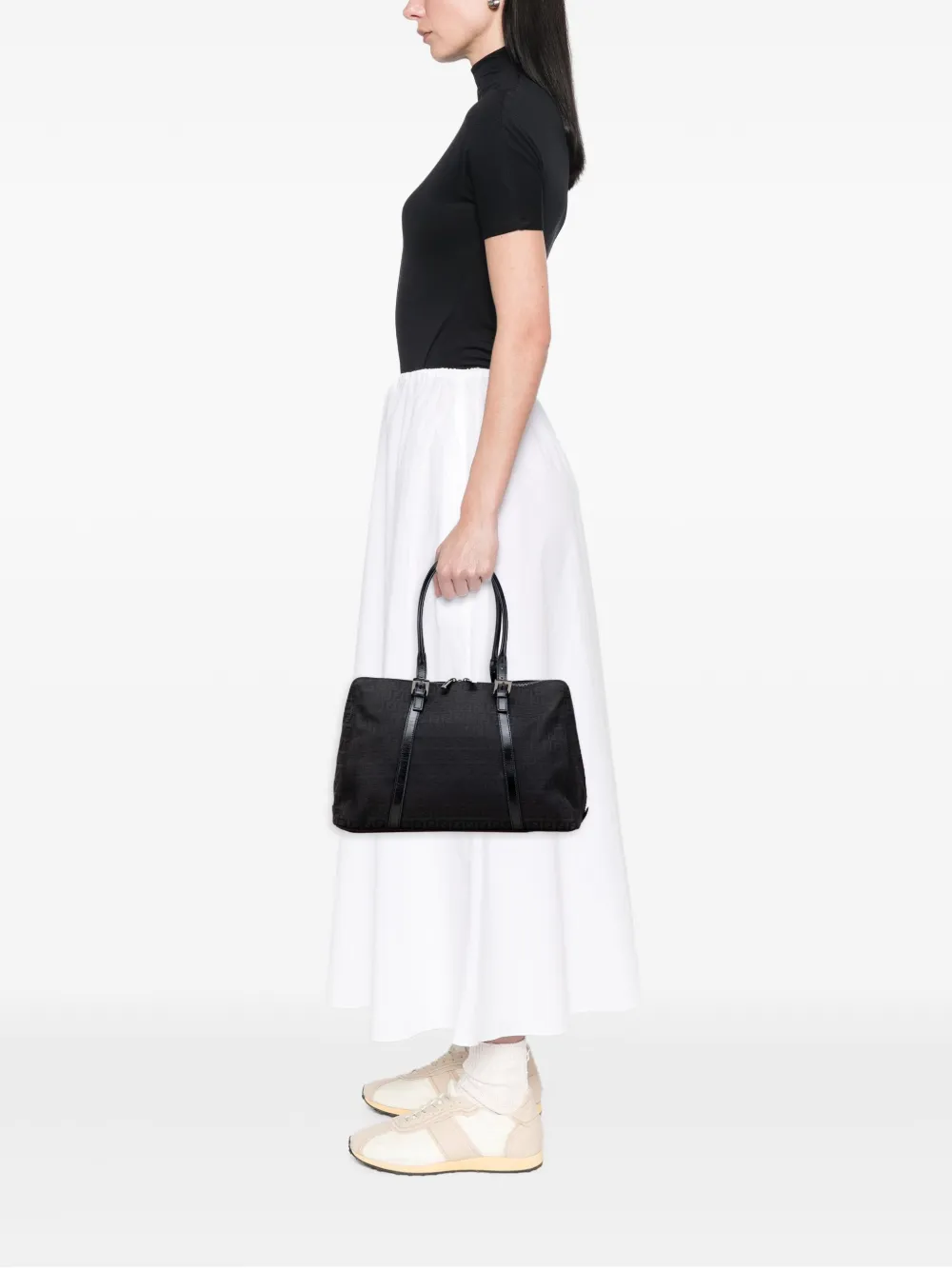 Pre-owned Fendi 2000-2010 Zucchino Canvas Tote Bag In Black