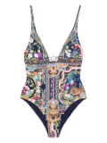 Camilla baroque-print clasp swimsuit - Blue