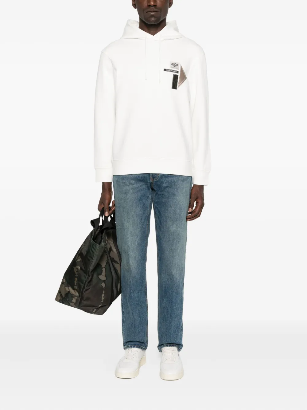 Emporio Armani logo-patch hooded sweater Wit