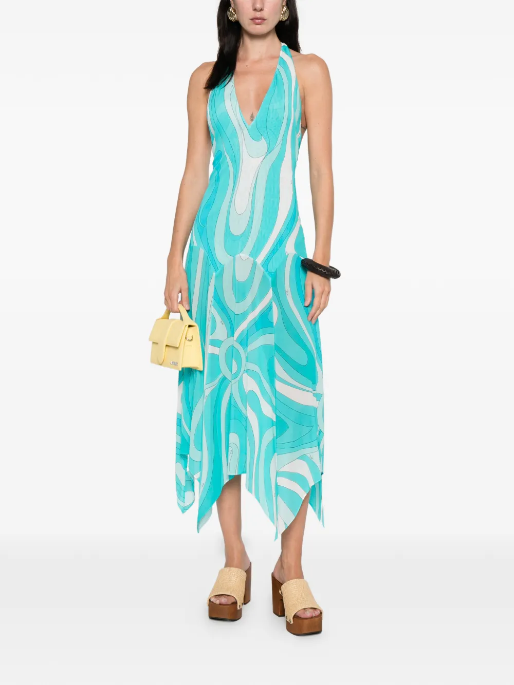 PUCCI Marmo-print V-neck asymmetric dress - Blauw