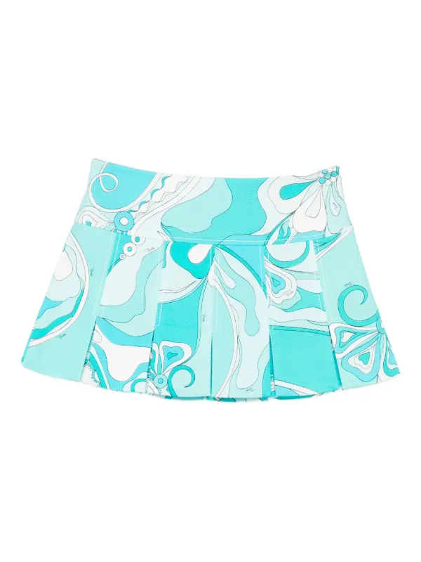 Pucci Pleated Print Mini Skirt in Blue