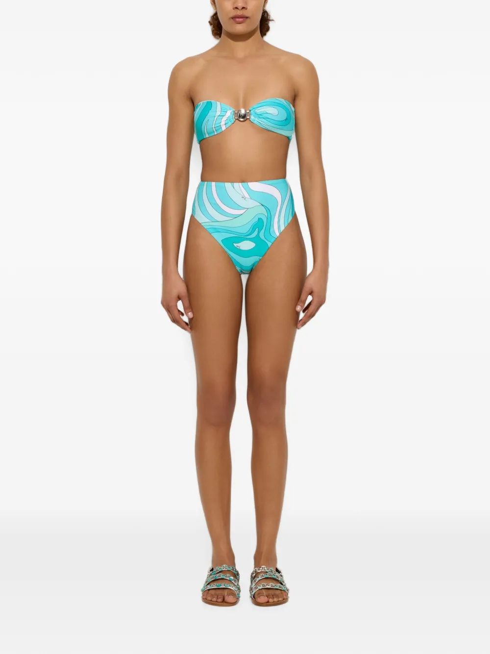PUCCI High waist bikinislip met Marmo-print Blauw