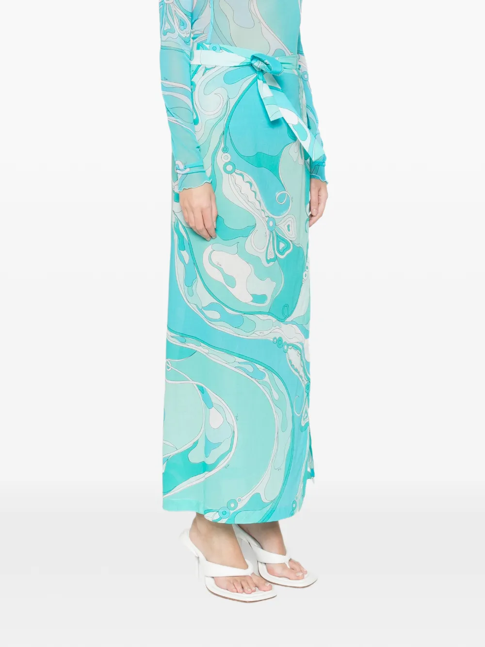 Pucci Orchidee Side Tie Cotton Muslin Maxi Skirt In Blue