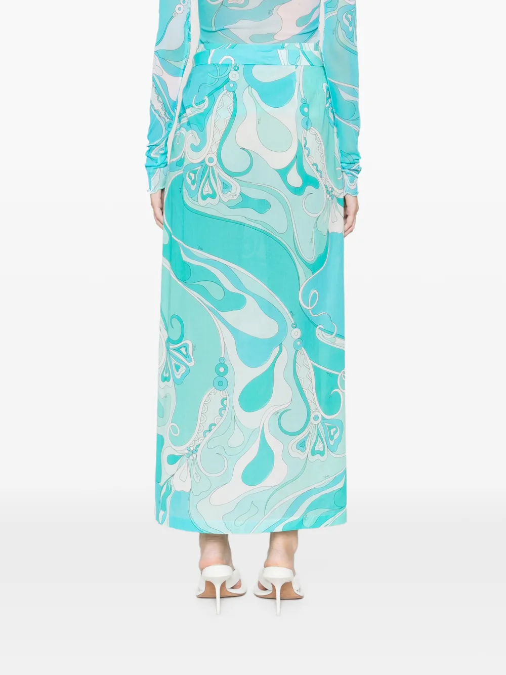Pucci Orchidee Side Tie Cotton Muslin Maxi Skirt In Blue