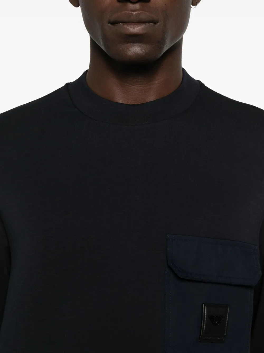 Emporio Armani Trui met opgestikte zak en ronde hals Blauw