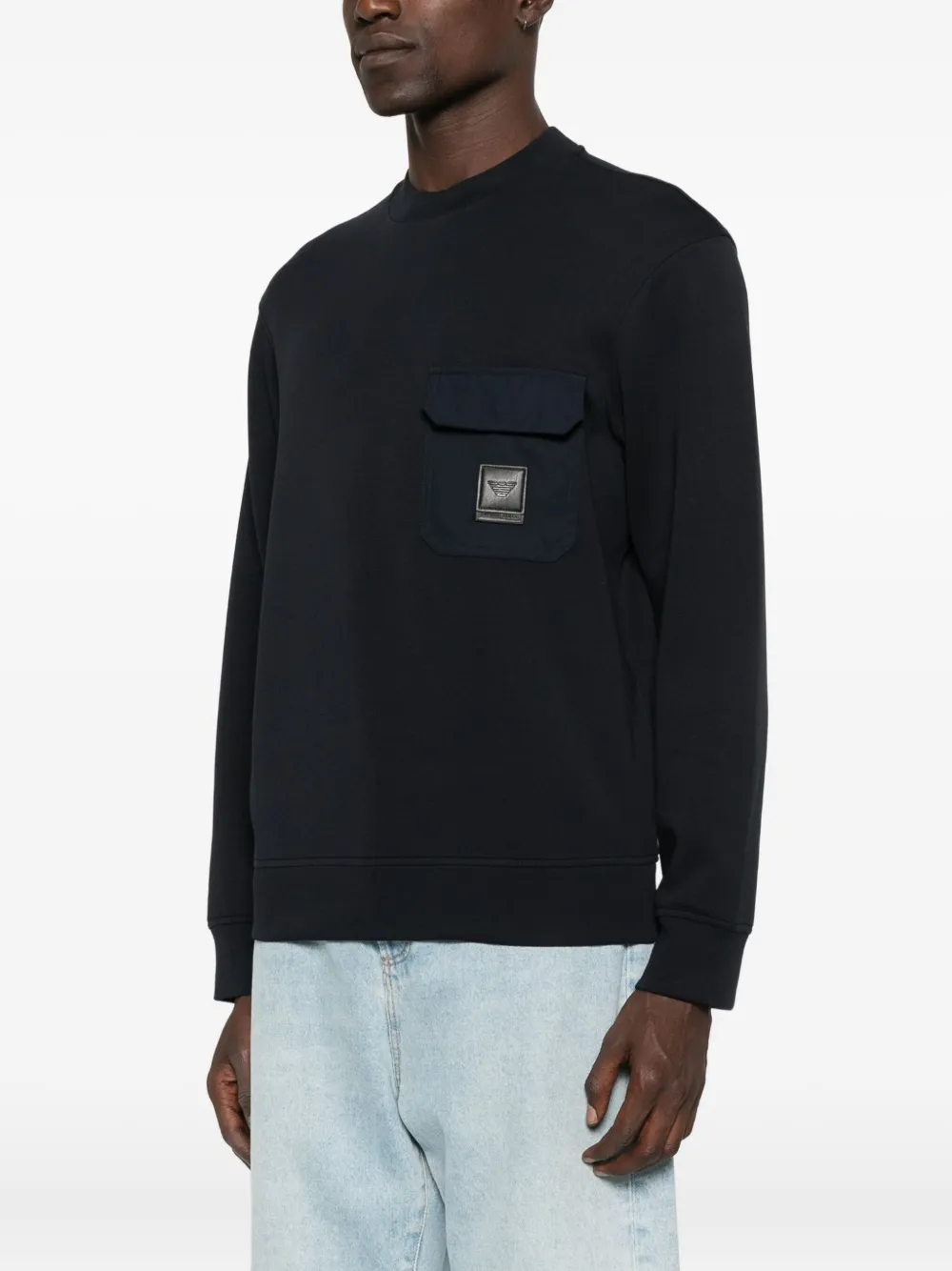 Emporio Armani Trui met opgestikte zak en ronde hals Blauw