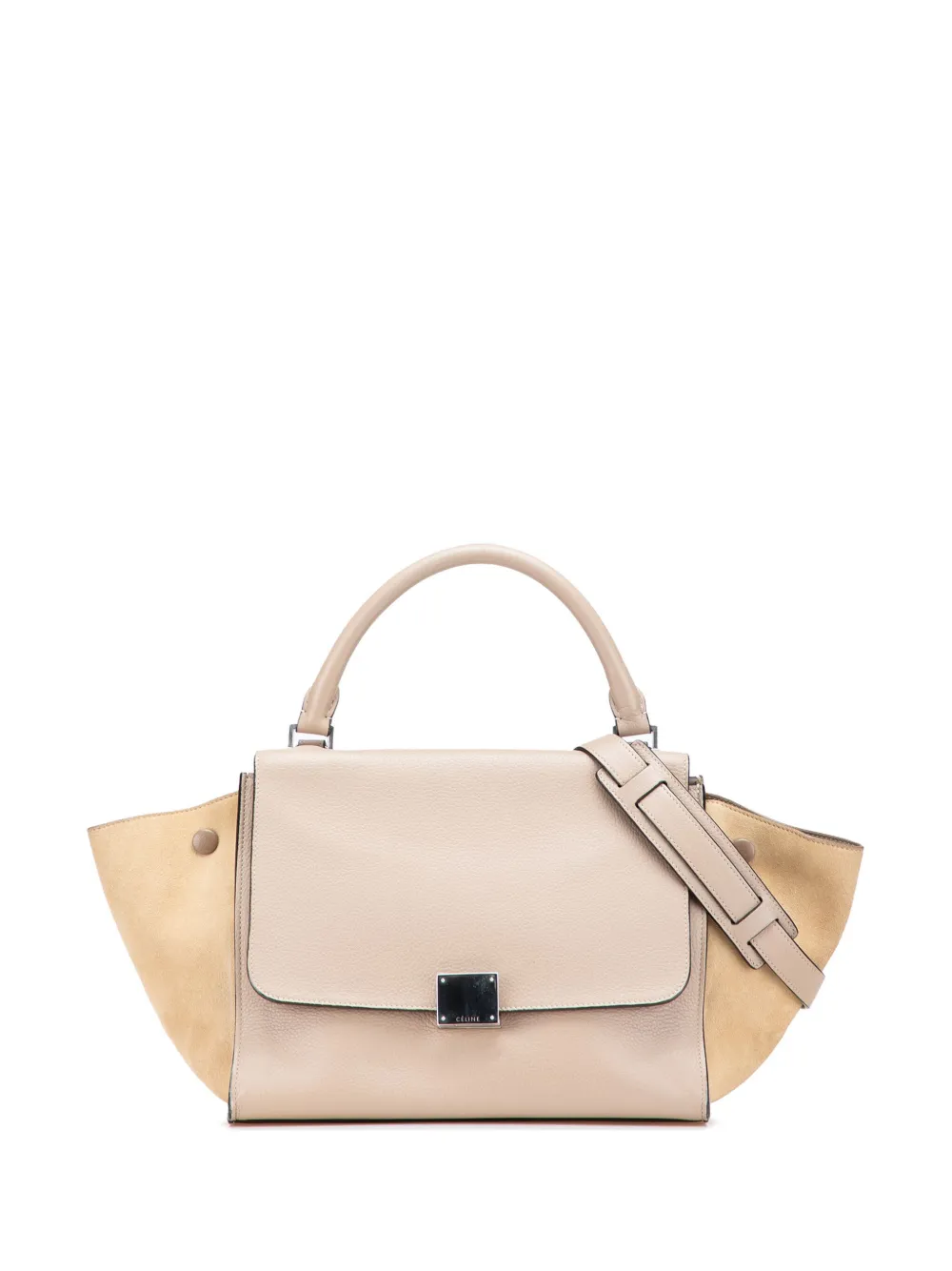 Pre-owned Celine 2014 Medium Drummed Calfskin And Suede Trapeze Satchel In Brown