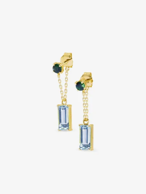 YI Collection aretes en oro amarillo de 18kt con tsavorita y aguamarina