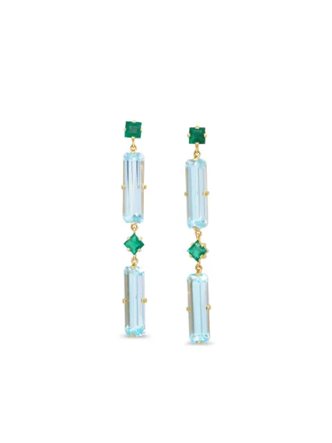 YI Collection 18K yellow gold emerald and blue topaz cascade earrings
