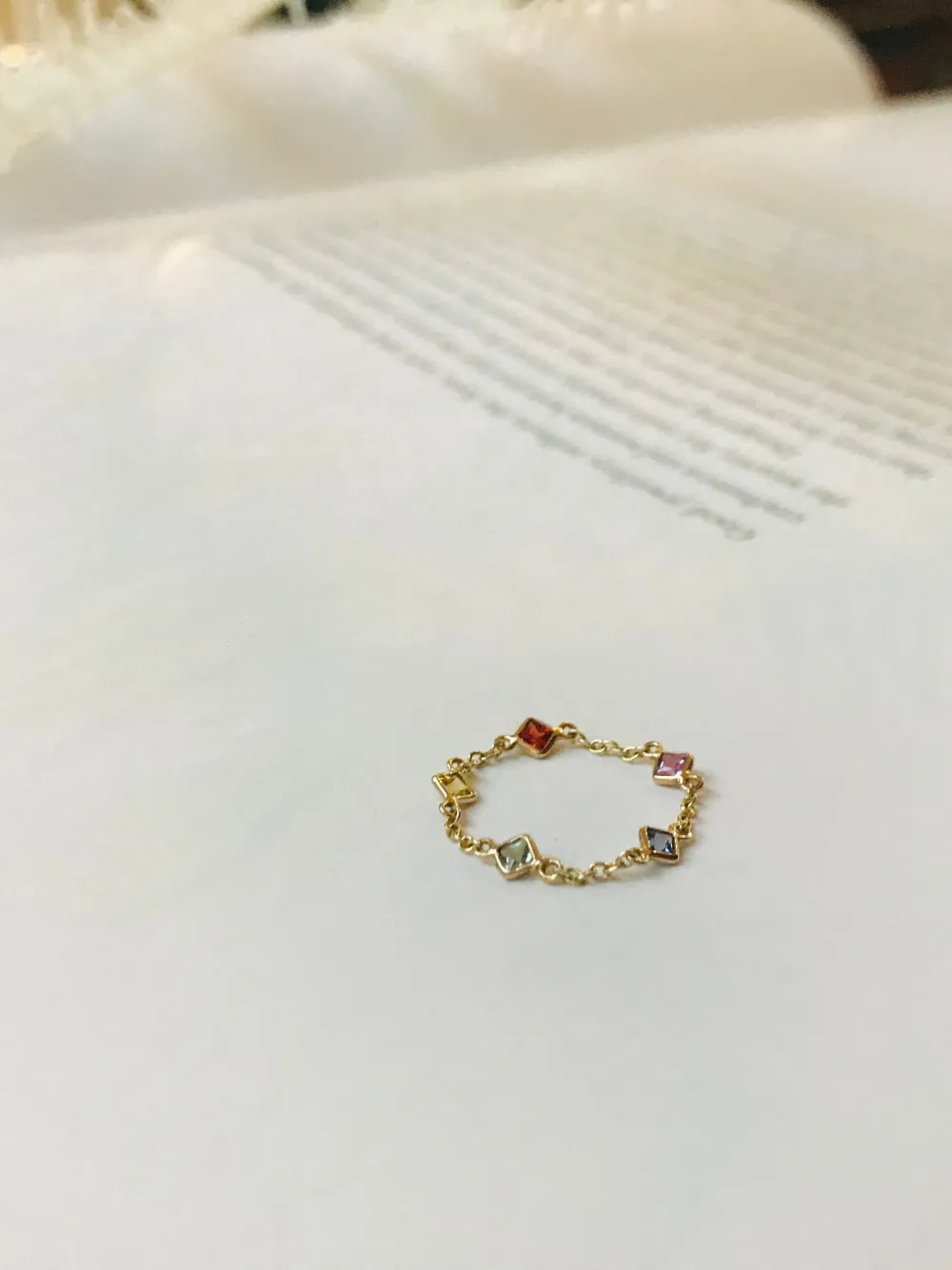  Yi Collection 14k Yellow Gold Rainbow Sapphire Chain Ring 