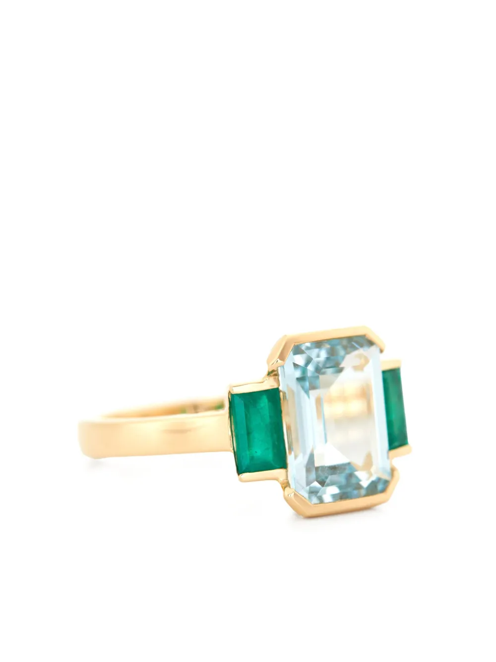 18k Yellow Gold Aquamarine And Emerald Ring