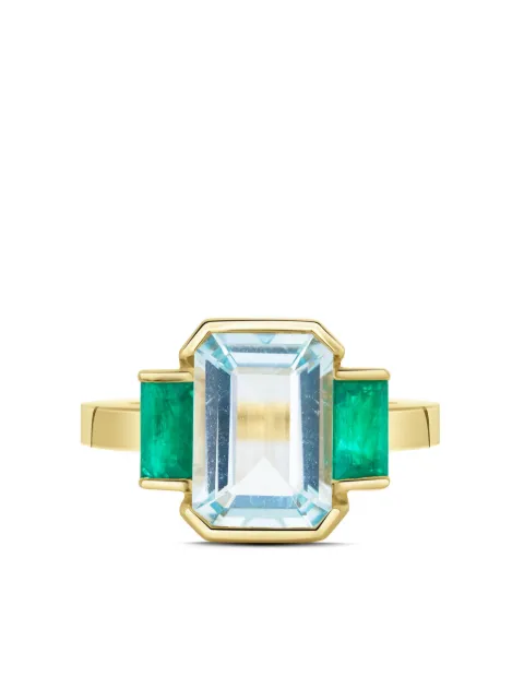 YI Collection 18K yellow gold aquamarine and emerald ring