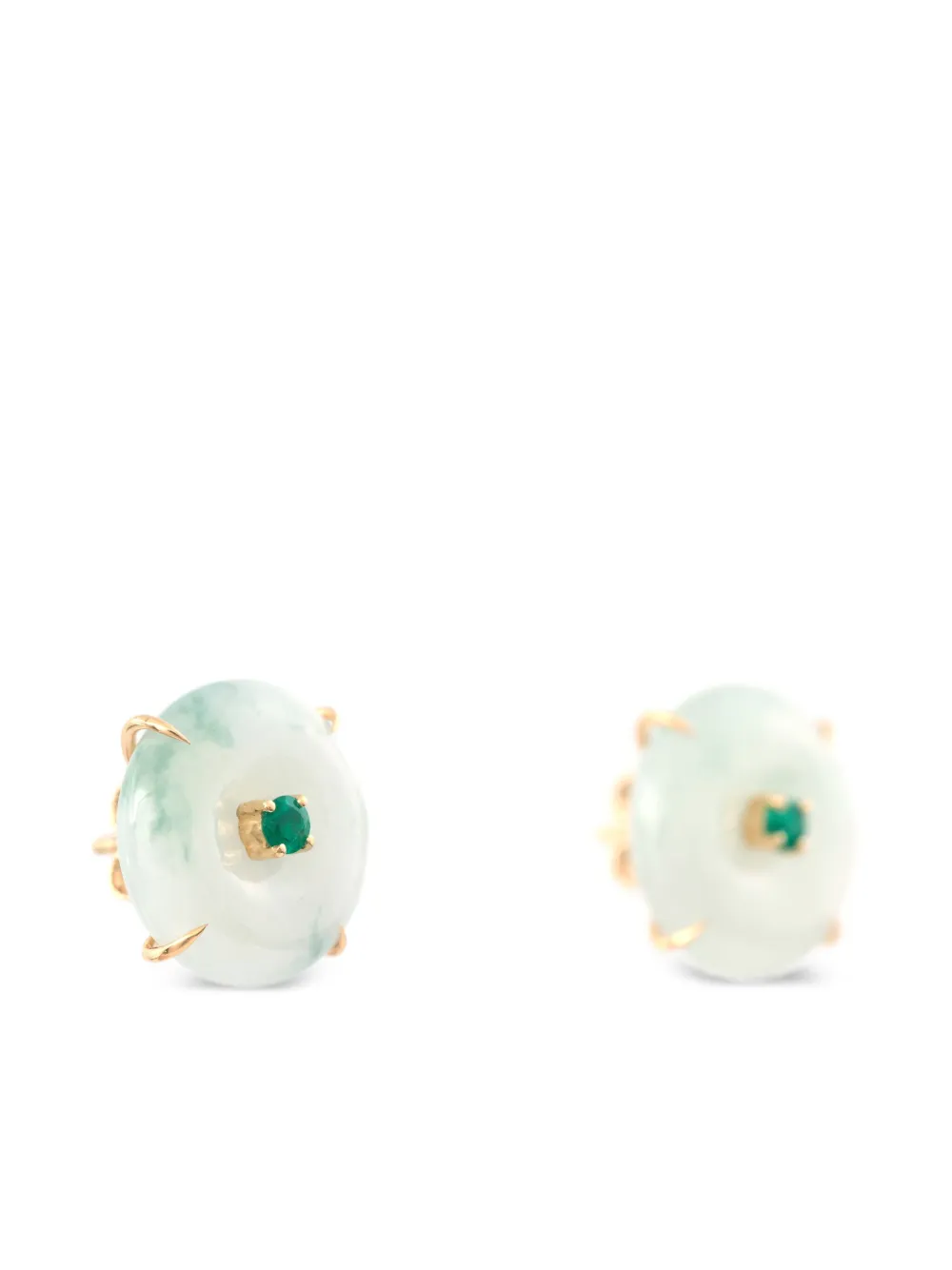 18k Yellow Gold Jade And Emerald Earrings