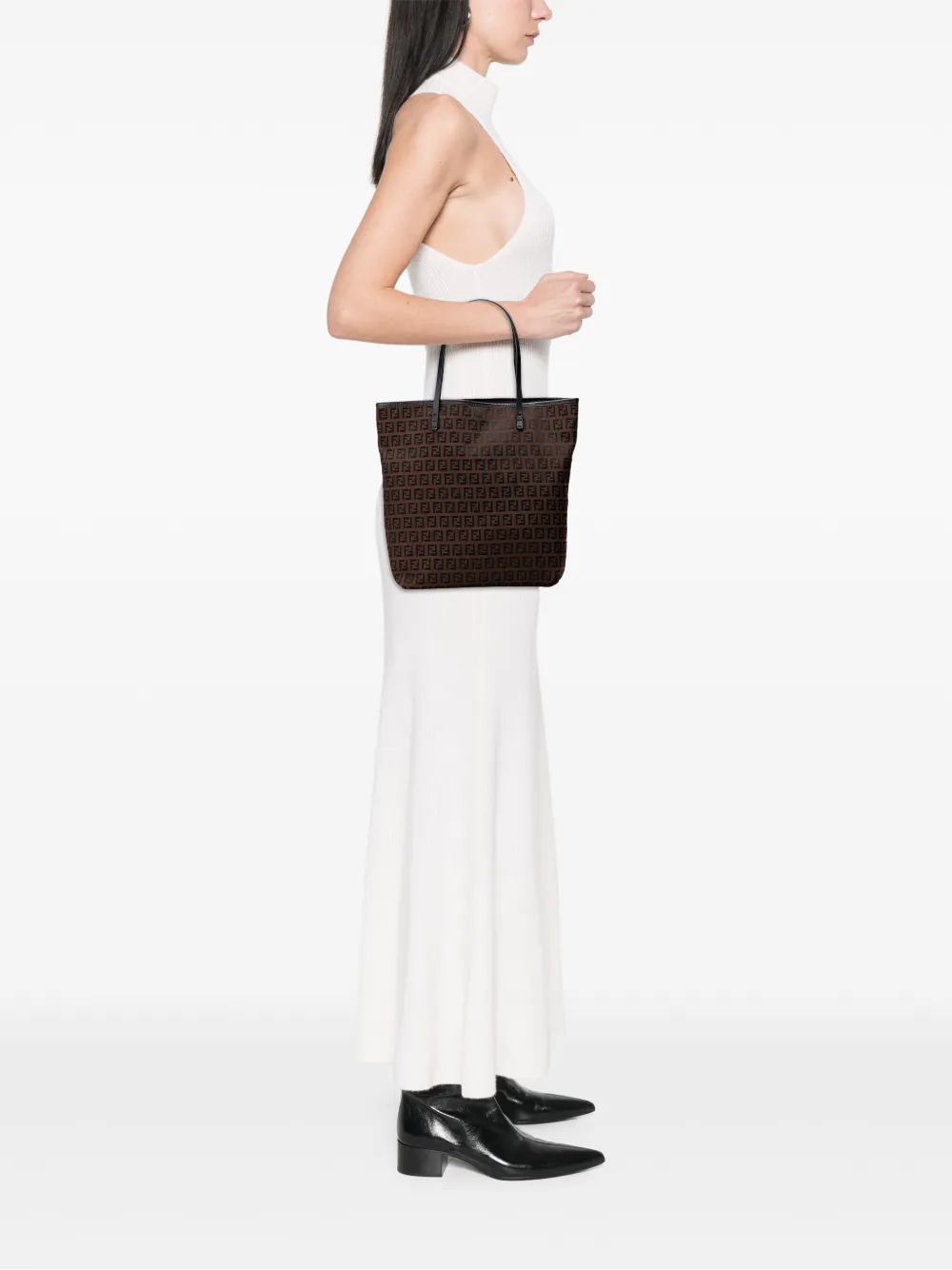 Pre-owned Fendi 2000-2010 Zucchino Canvas Tote Bag In Brown