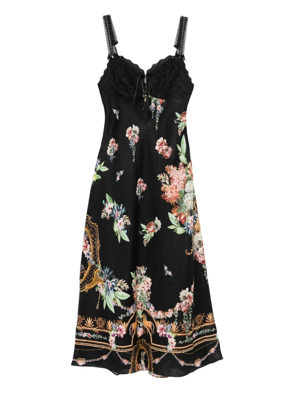 Camilla lace-trimmed floral-print midi dress | Black | Image 1
