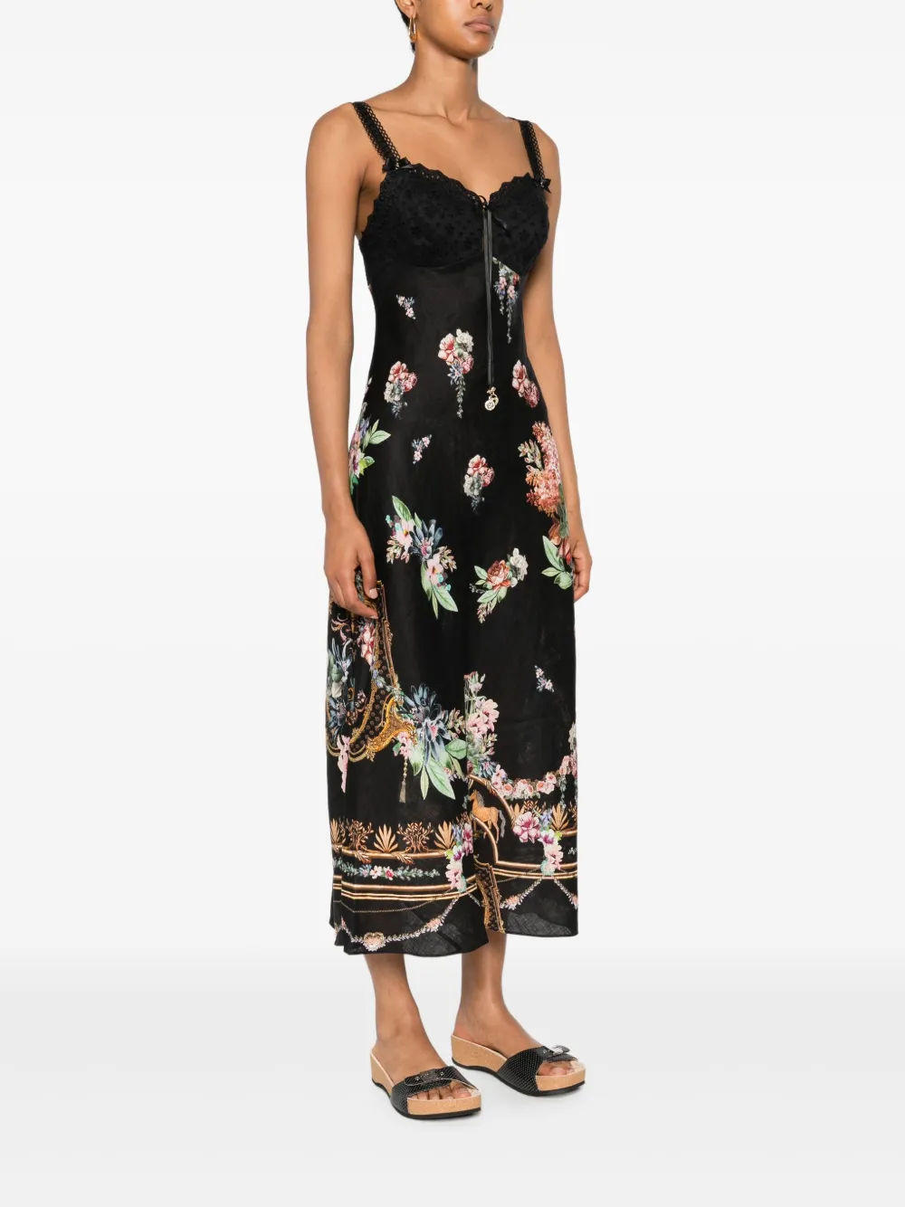 Camilla Noble Endeavours Embroidered Bias-cut Midi Dress In Black