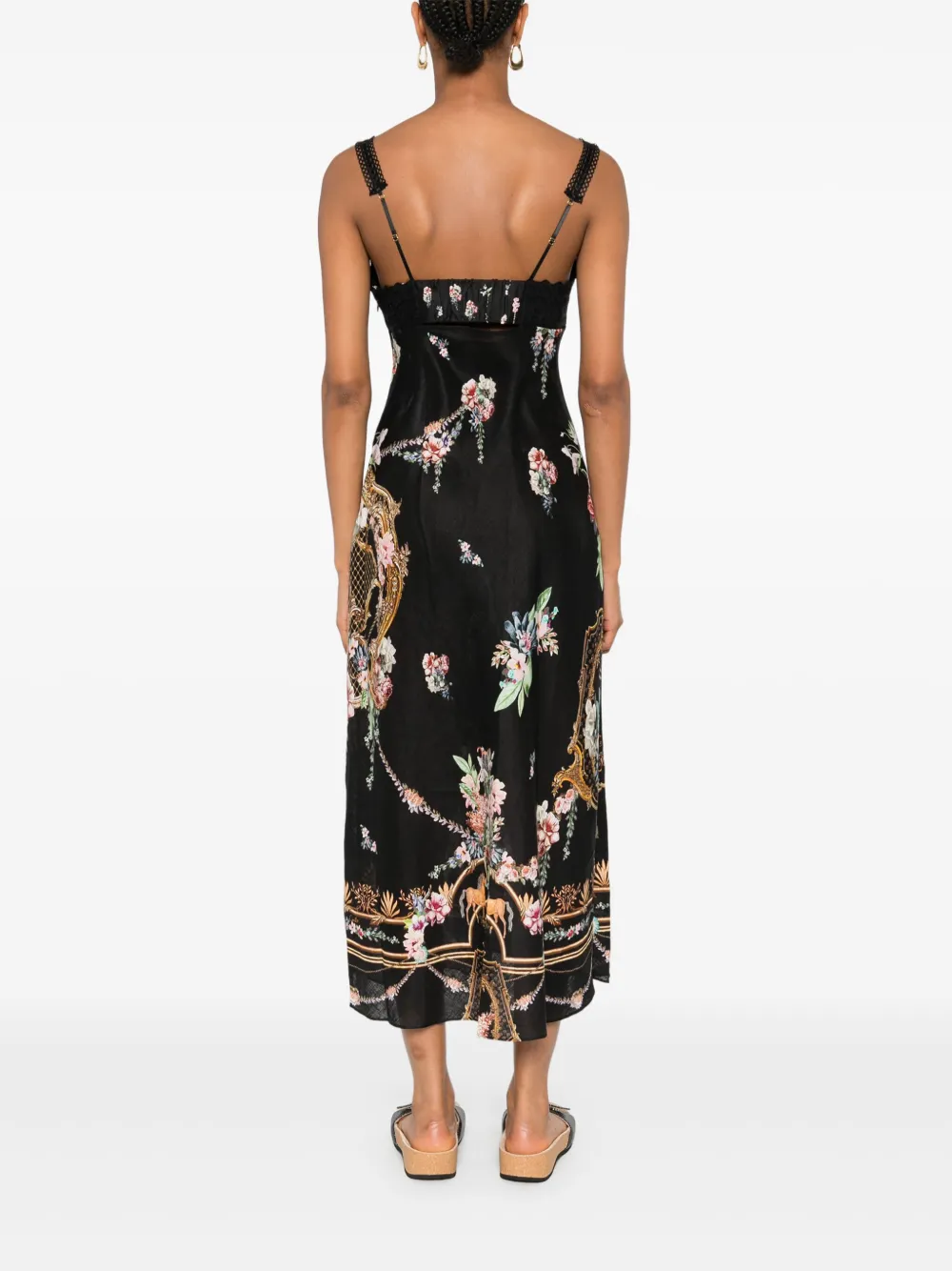 Camilla Noble Endeavours Embroidered Bias-cut Midi Dress In Black