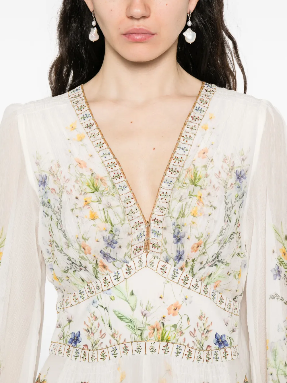 Camilla Jurk met bloemenprint Beige