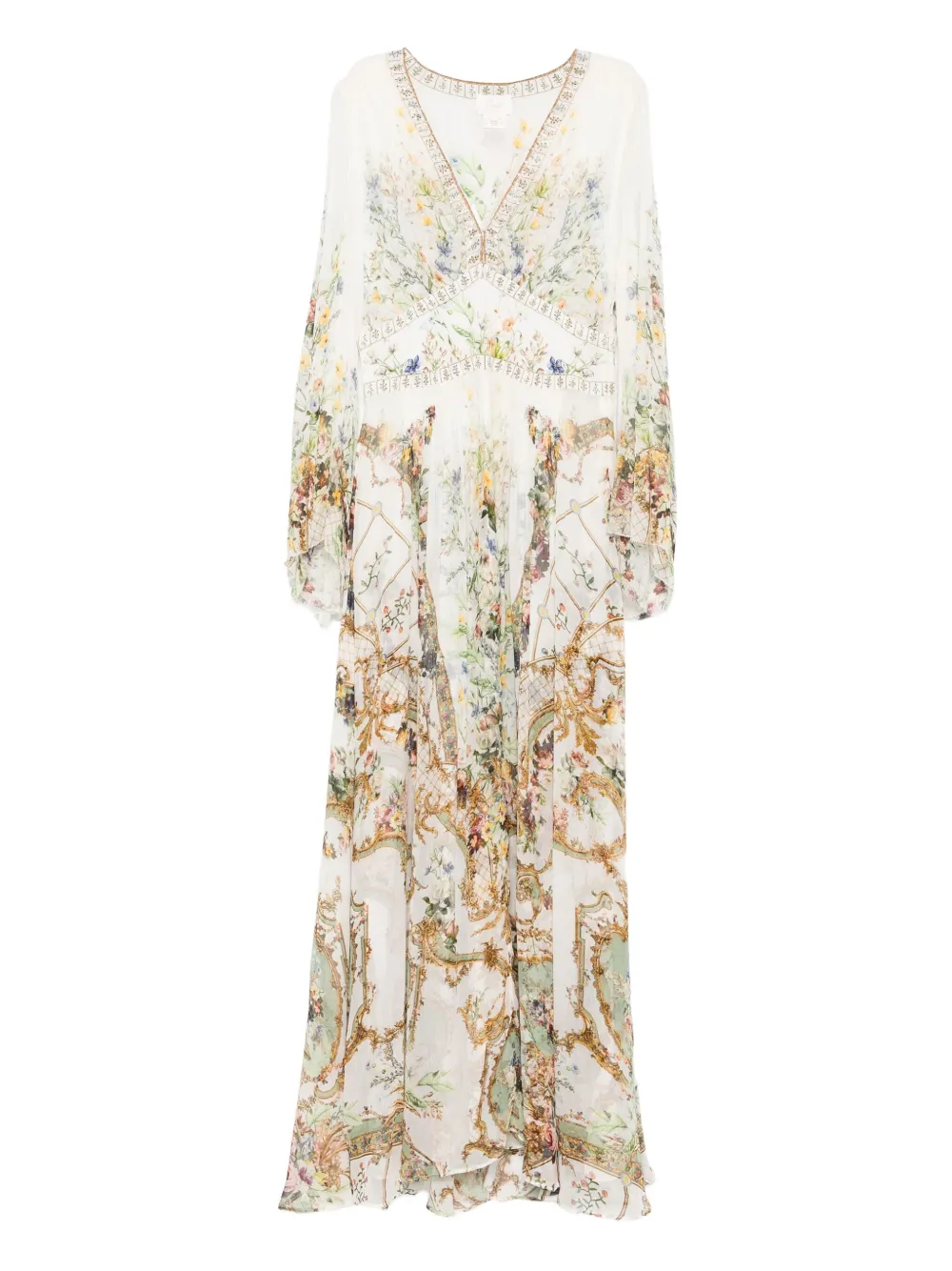 Camilla floral-print flared long dress | Neutrals | Image 1