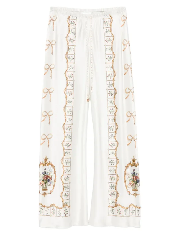 Camilla Dressing Room Drama Floral-print Bow Trousers in Neutrals