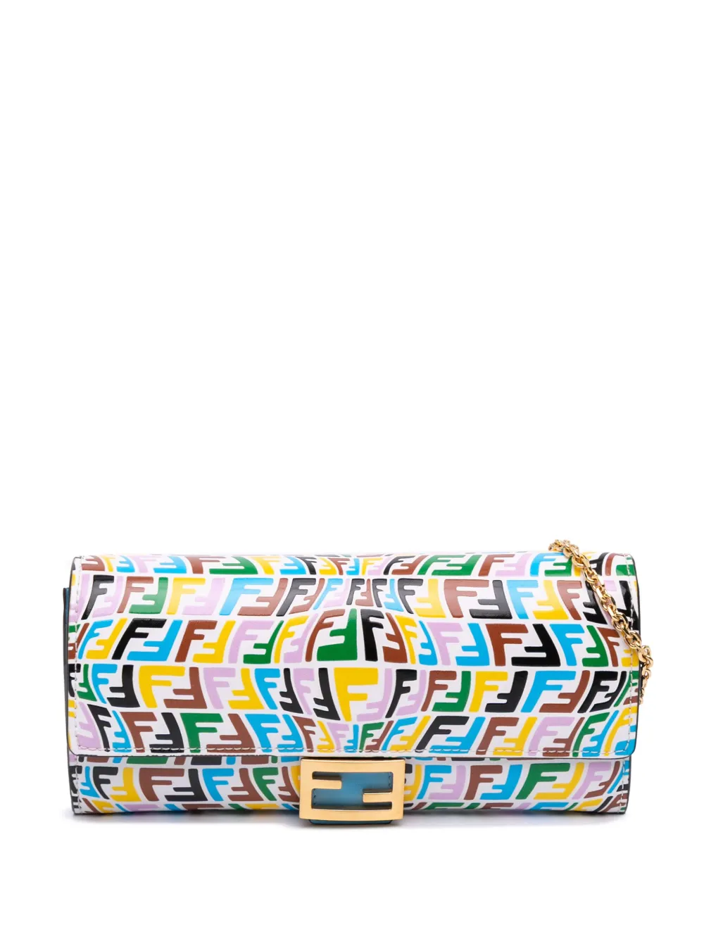 Pre-owned Fendi 2010-2025 Sarah Coleman Micro Ff Embossed Calfskin Fish Eye Vertigo Wallet On Chain Crossbody Bag In Multi