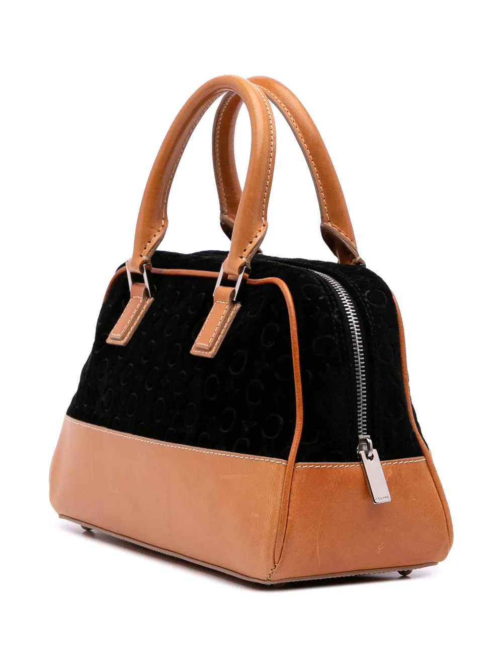 Pre-owned Celine 2000 C Macadam Suede Handbag In Black