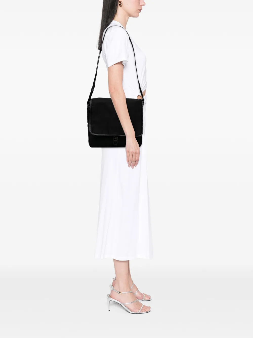 Pre-owned Prada 2013-2025 Saffiano Trimmed Tessuto Buckle Messenger Bag Crossbody Bag In Black